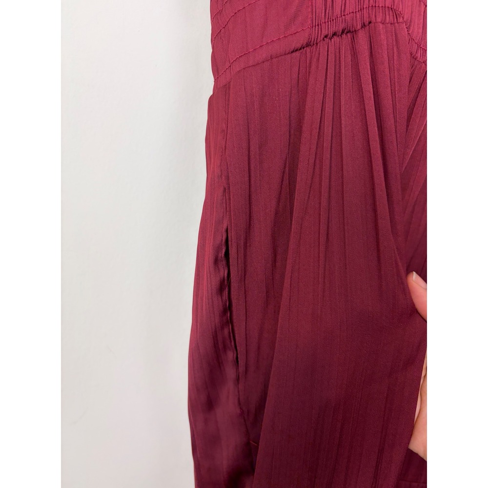 Anthropologie The Somerset Maxi Dress Satin XL Wine A-Line Tiered Smocked NWT - Picture 9 of 12